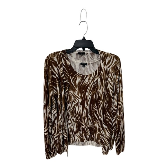 Talbots Sweaters - Talbots Petite Brown Zebra Print Twinset Cardigan and Shell Set LP Cotton Blend